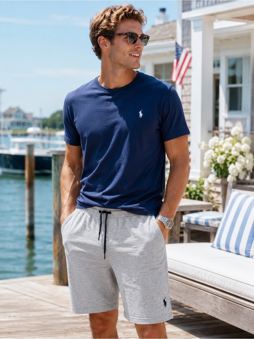 Polo Ralph Lauren Gray Lounge Shorts Pony Logo Drawstring Athletic Sweatshorts L